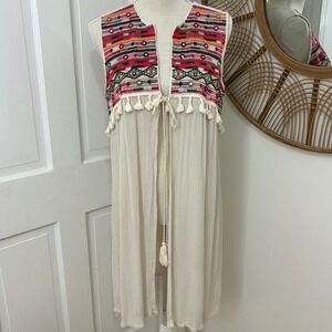 Unbranded Longline Embroidered Open Kimono OS Festival Beach Boho Mirror Tassel